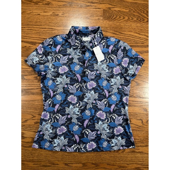 Greg Norman Collection Tops - Greg Norman Women Golf Polo Shirt M Lilac Crest Heather Floral ML75 Play Dry NEW